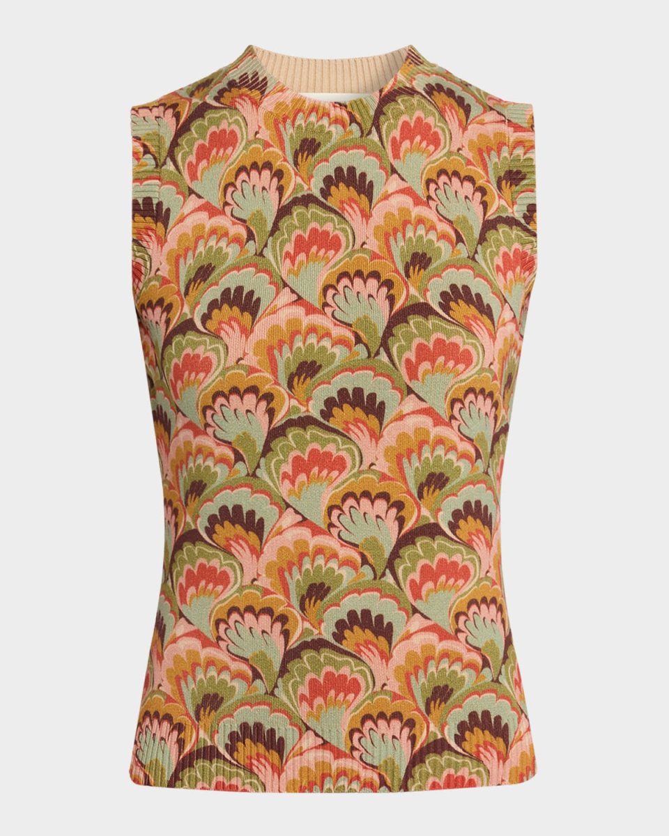 Soho Marbled Multi-Print Cotton Knit Shell Top